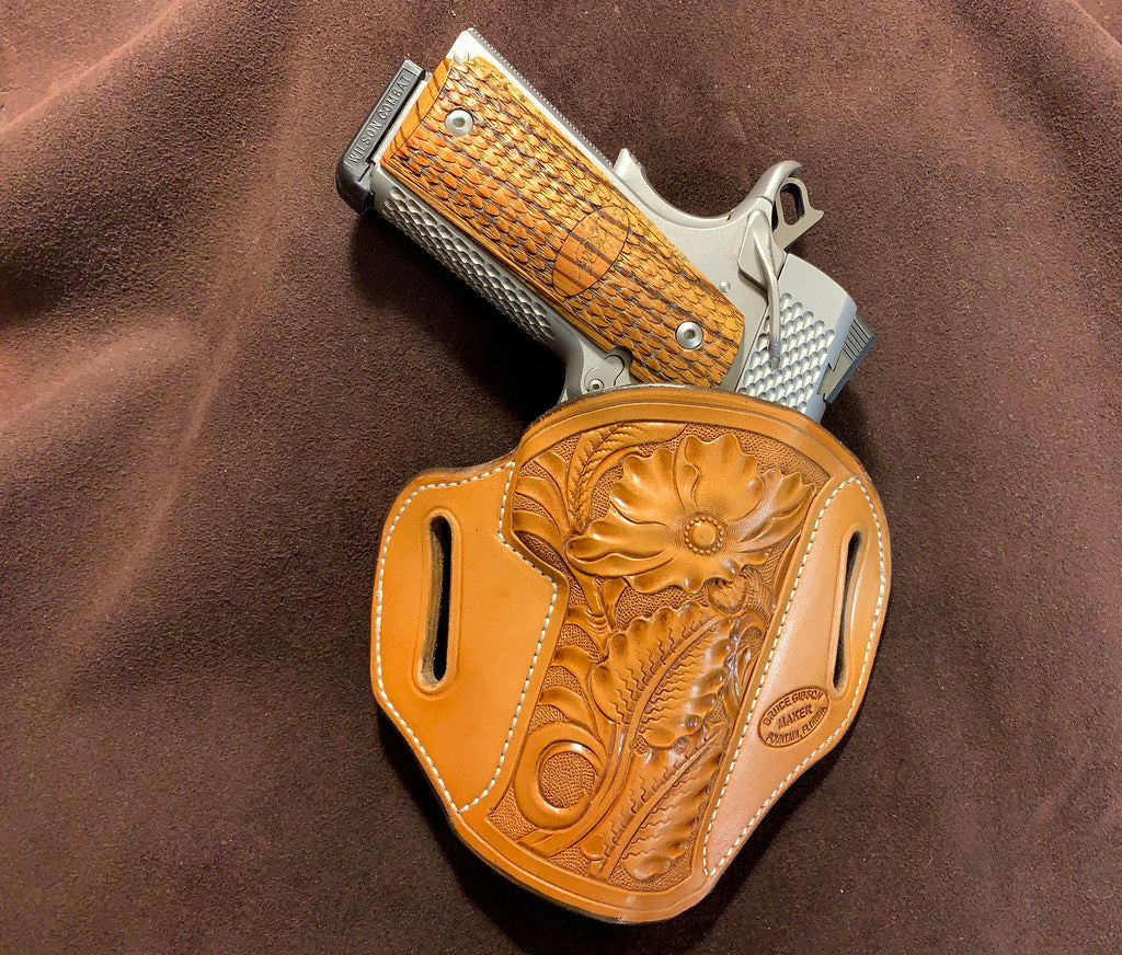 GIBSON FLORAL 1911 LEATHER HOLSTER OWB RH 4"-4.25" COMMANDER