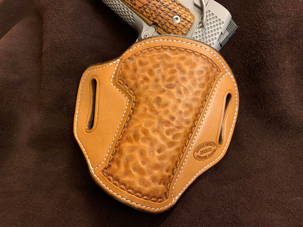 GIBSON 1911 HAMMERED NATURAL LINED OWB 4″ OR 4.25″ COMMANDER LEATHER HOLSTER