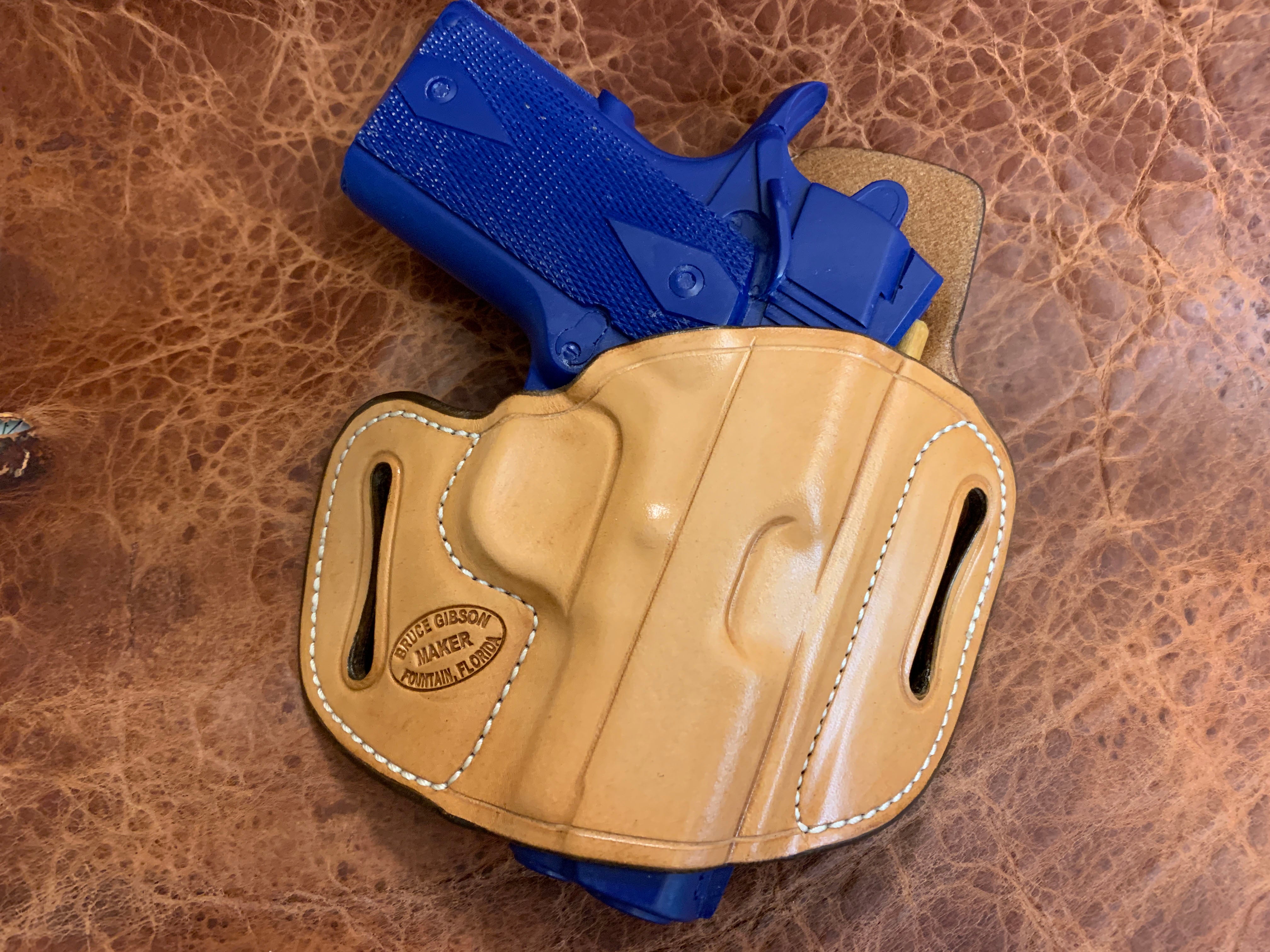 IN-STOCK GIBSON 1911 3" OWB LEATHER PANCAKE HOLSTER NATURAL WITH SWEAT SHIELD 20-DEGREE RAKE