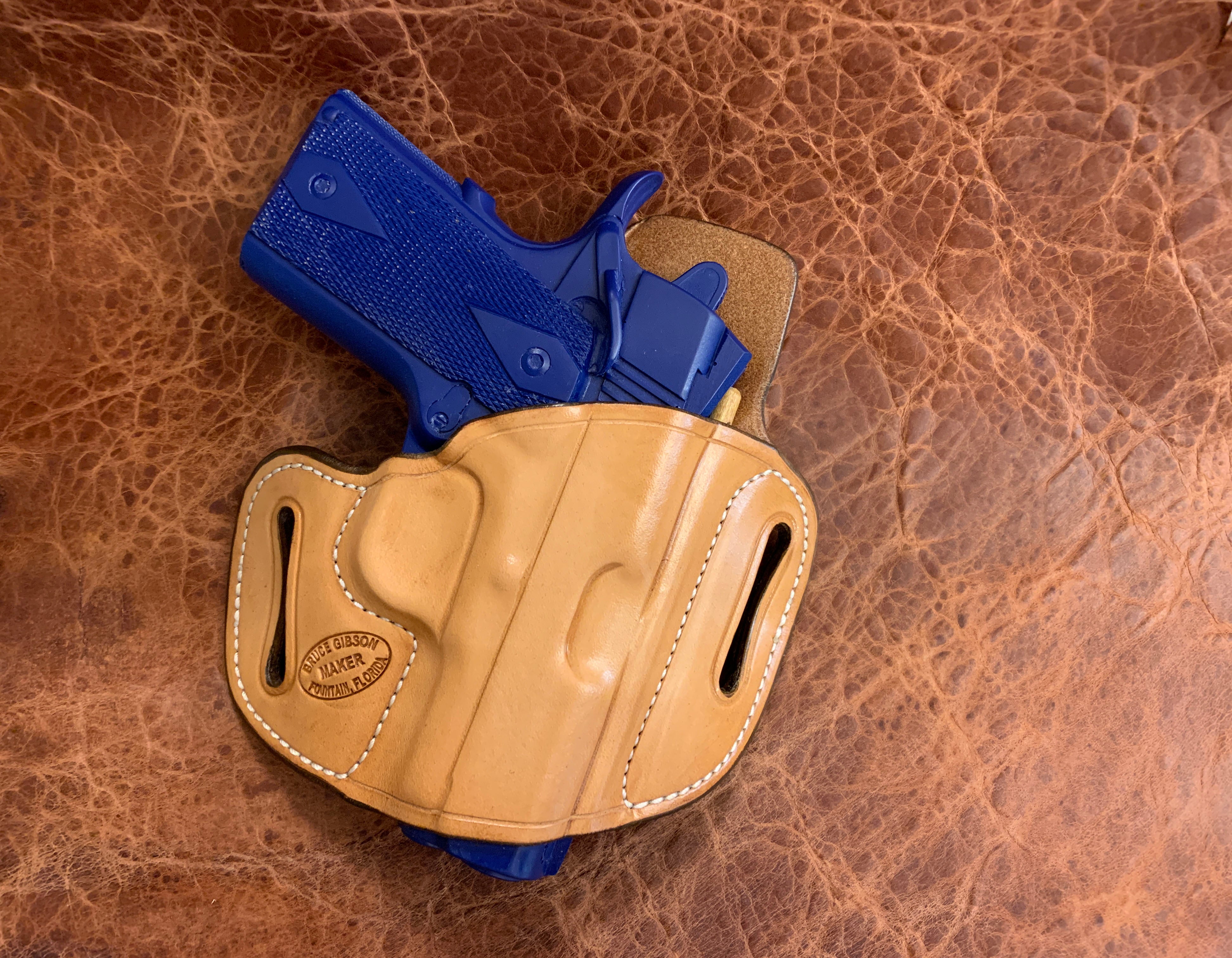 IN-STOCK GIBSON 1911 3" OWB LEATHER PANCAKE HOLSTER NATURAL WITH SWEAT SHIELD 20-DEGREE RAKE