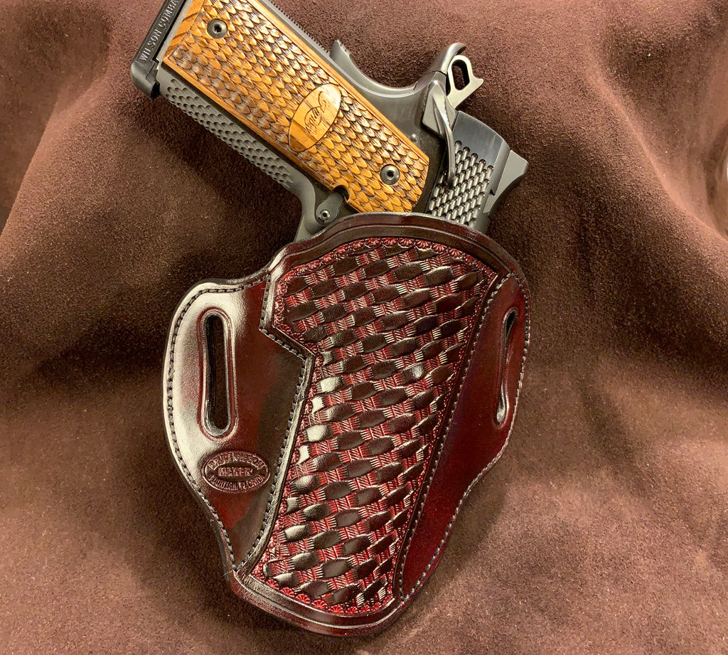 GIBSON 1911 LEATHER HOLSTER BLACK CHERRY BASKET STAMPED RIGHT-HAND CARRY 5"